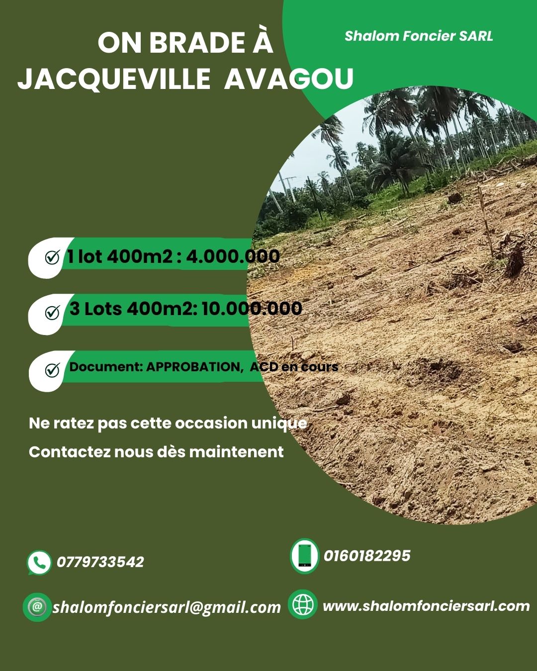🌴 OPPORTUNITÉ EN OR À JACQUEVILLE AVAGOU – INVESTISSEZ DÈS MAINTENANT ! 🌴